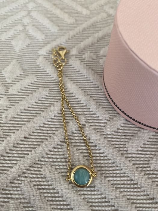 Pulseira TOUS prata dourada c/ pedra esverdeada