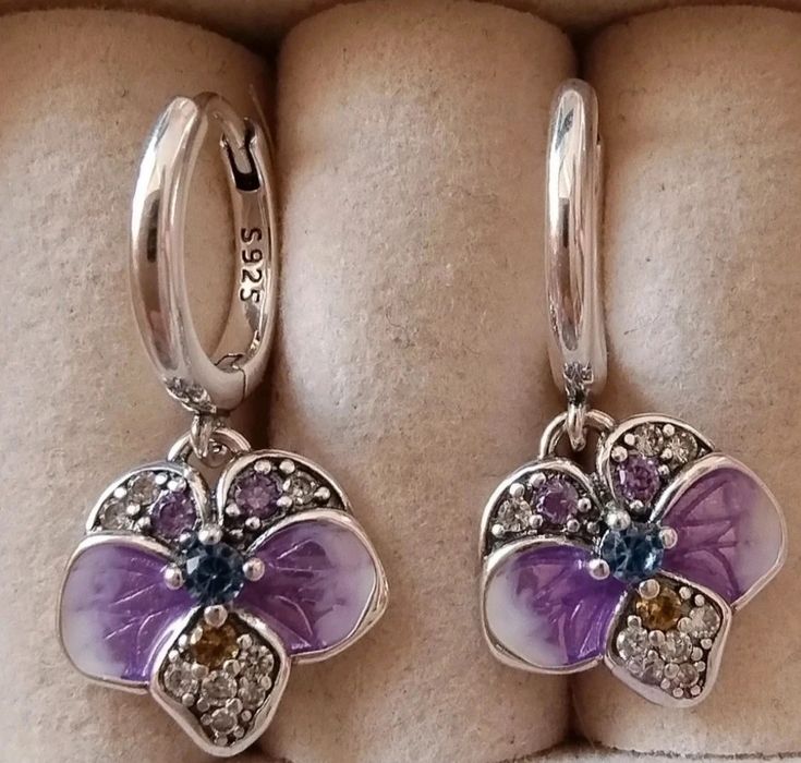 Kolczyki orchidee s925 emaliowe kółeczka