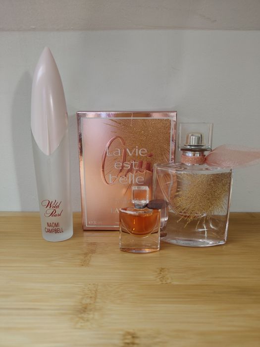 Puste flakony buteleczki Lancome LVEB La Vie Est Belle Intensement Oui 30 ml miniaturka 4ml Naomi Campbell 50ml
