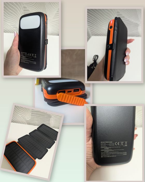 Power Bank 27000 мАг з 4 сонячними панелями  і ліхтарем
