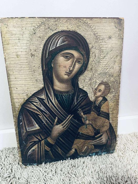 Piękna ikona prawosławna Maryja antyk obraz religijny