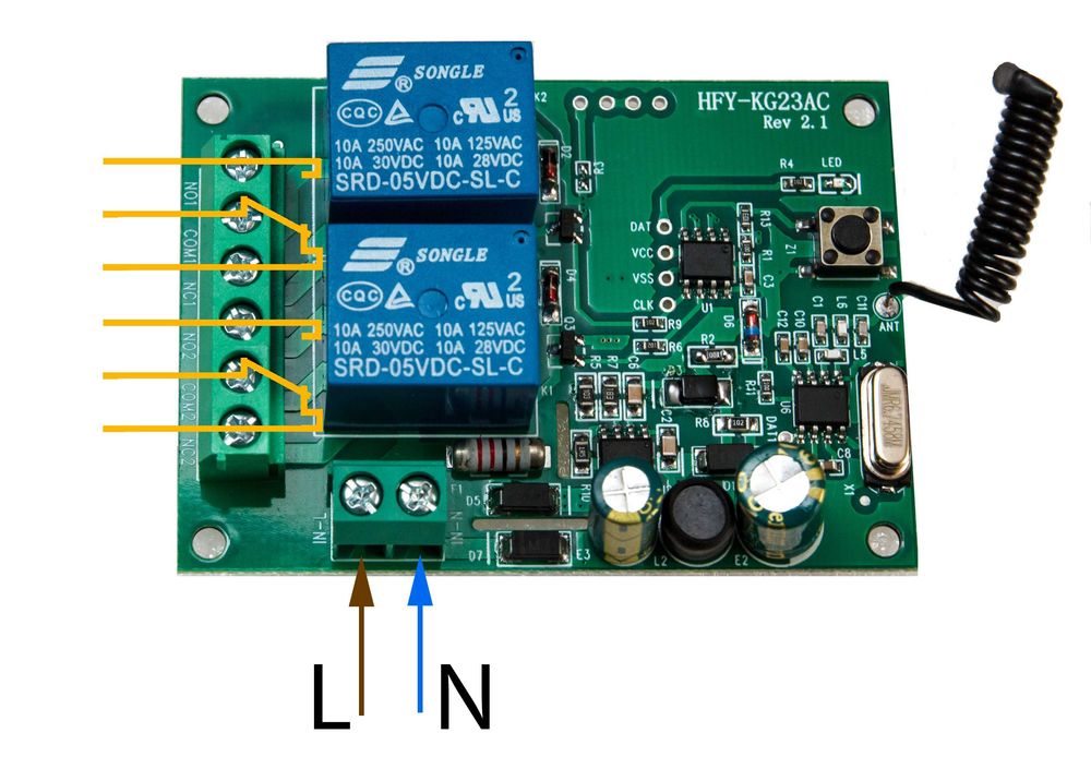 Радиореле радиоуправляемое реле 2 канала 220В RF 433МГц с пультом