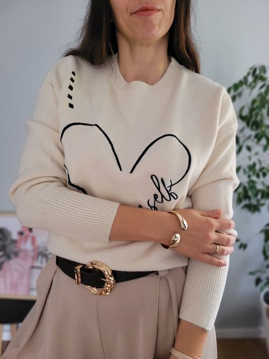 Kremowy sweter serce miękki miły Love yourself wiskozowy soft girl
