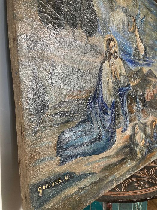 Barokowy obraz, sztuka naiwna, Jezus w Ogrodzie Oliwnym, z ok. 1840r.