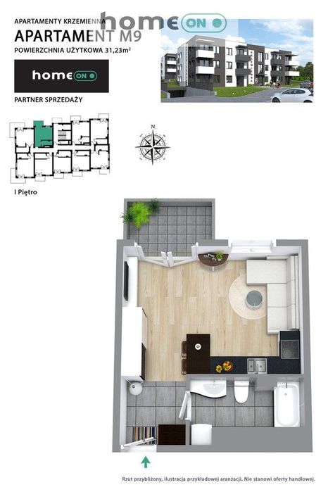 Apartament me 2 dhoma, 31 m²