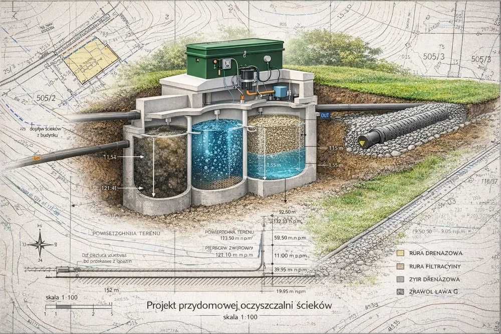 Przydomowa oczyszczalnia ścieków, zgłoszenie wodnoprawne, montaż