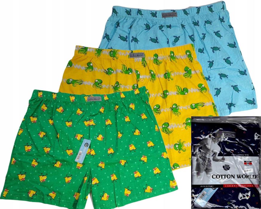 Bokserki Męskie Luźne Bawełniane Śmieszne Cotton World rozm3XL 3-pak