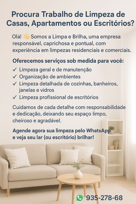 Limpeza Profissional de  Apartamentos e Escritórios - Limpa e Brilha