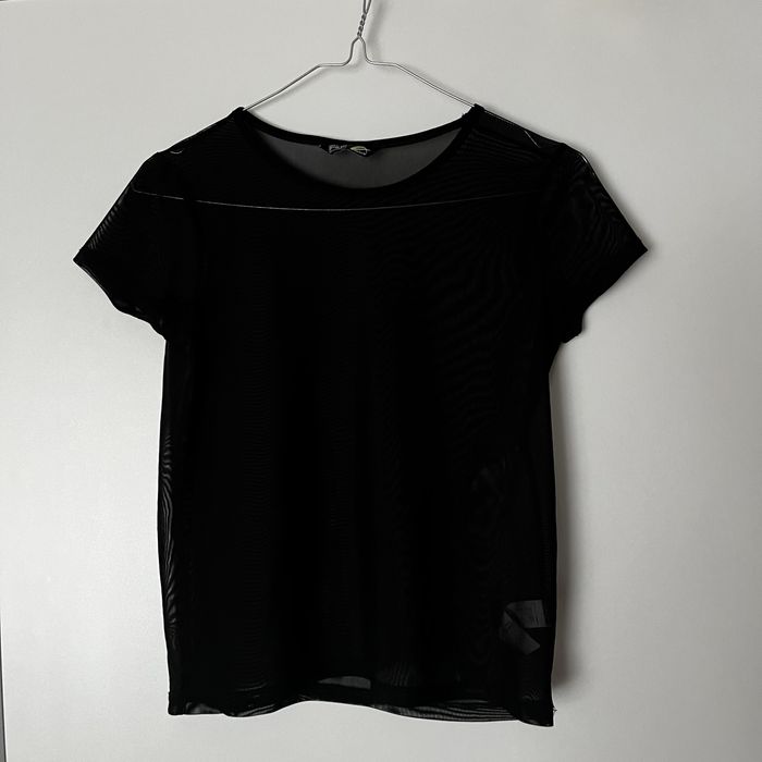 przezroczysta czarna bluzka na krótki rękaw crop top F&F active