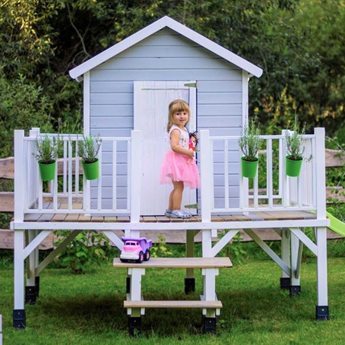 NOWY Drewniany domek dla dzieci ogrodowy IMPREGNOWANY 225x175x315 cm na platformie