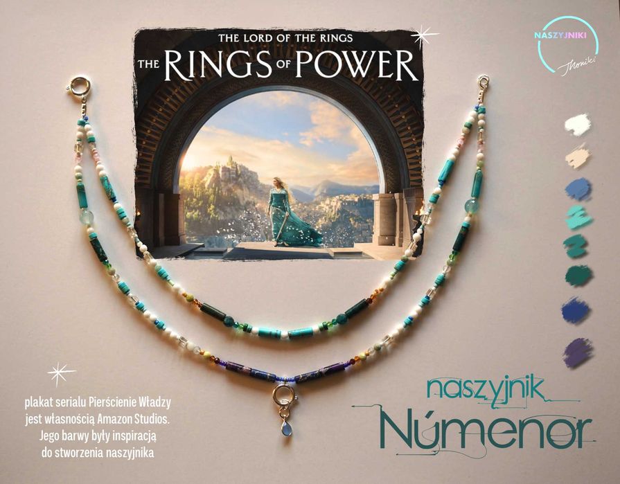 Naszyjnik "Numenor" biżuteria ze świata Tolkiena (korale z minerałami)