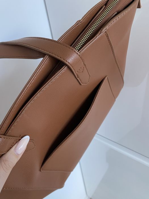 Torba na ramię, szoperka, pojemna, brązowa