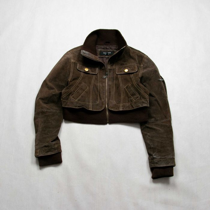 Y2k Avant Garde cropped leather bomber krótka kurtka skórzana bomberka