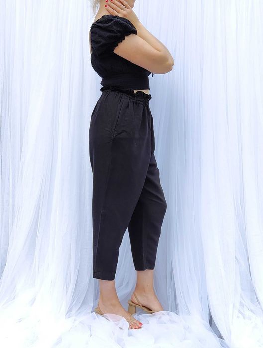 Spodnie czarne M 38 H&M len lniane wiskoza wideleg szerokie boho