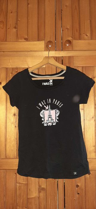 Koszulka rozm.M czarna T-shirt nadruk różowy I WAS IN PARIS