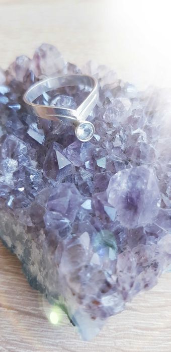 Retro wiktoriański srebrny daski pierścionek z cyrkonią