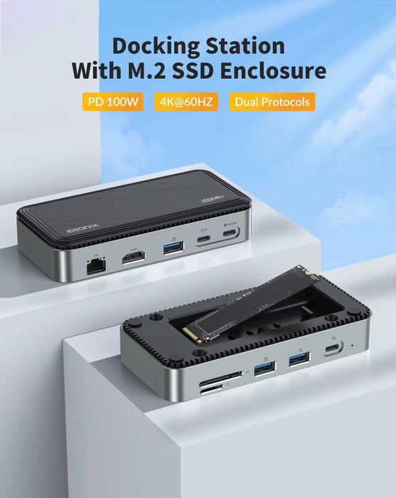 iDsonix M.2 NVMe 10Gbps USB Hub HDMI NVMe SATA SSD Case USB 3.2 100W