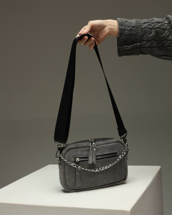 Жіноча сумка крос-боді з натуральної замші сіра | Стильна модель