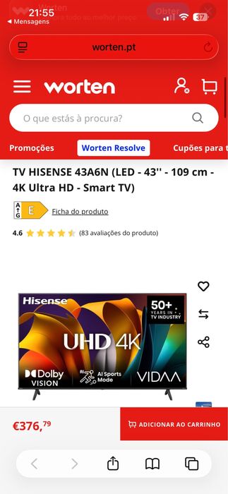 Tv Hisense 43A6N 43” 109cm 4K