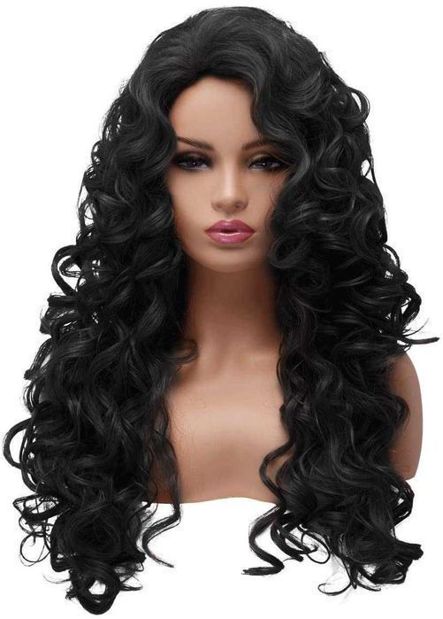 Peruca de cabelo comprido encaracolada ondulada preto ou cobre
