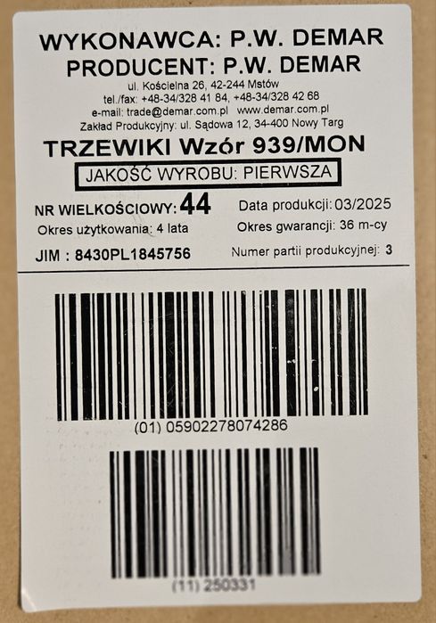 Buty wojskowe 44r 939/Mon Demar