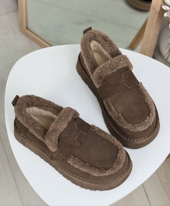 Женские замшевые угги лоферы автоледи