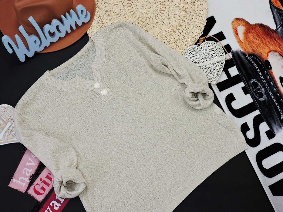 Fashion sweterek beż vintage kołnierzyk M/L