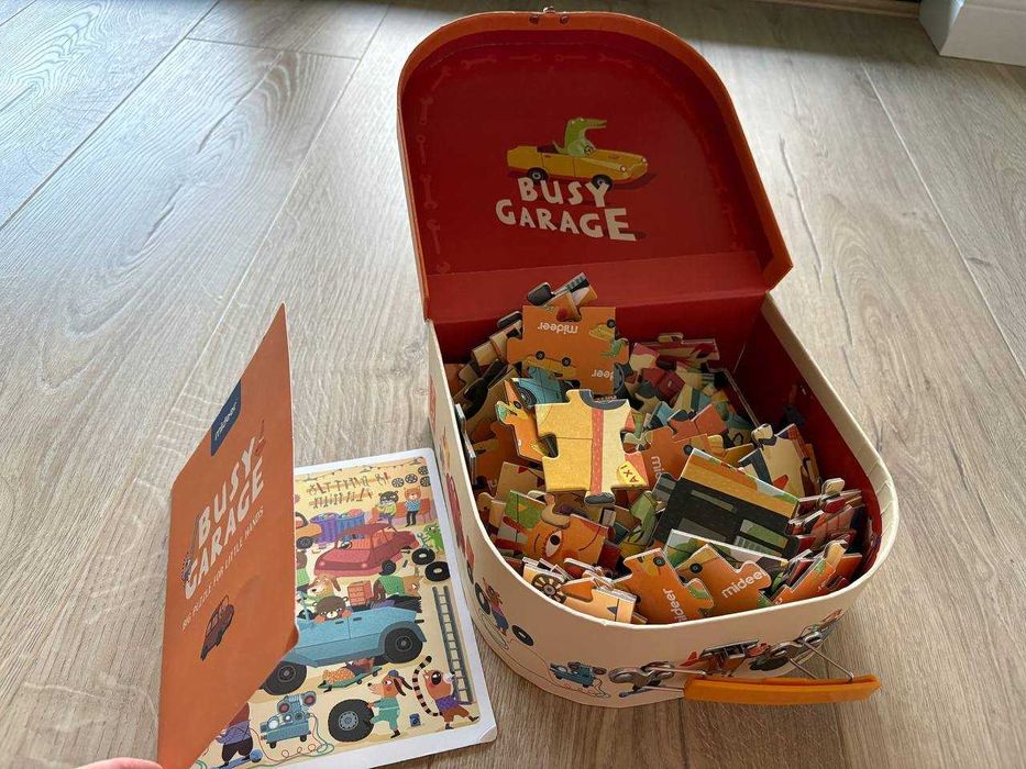 Puzzle w walizce Mideer – Mój garaż (104 elementy) 4+