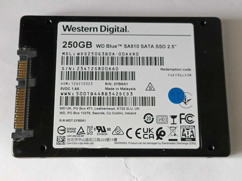 250GB SSD WD  2.5" SATAIII 100% здоров'я, як новий