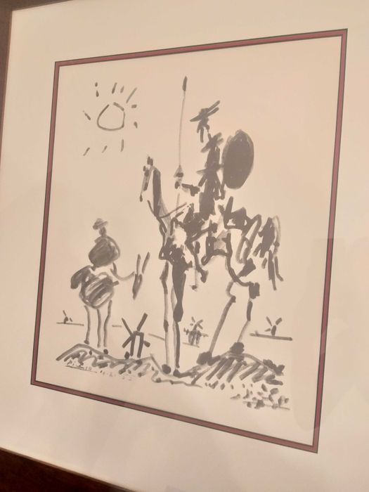 Pintura a Carvão,  D. Sancho e D. Quixote de la Mancha - Picasso