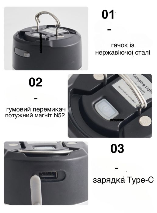Ліхтар кемпінговий з USB та функцією Powerbank