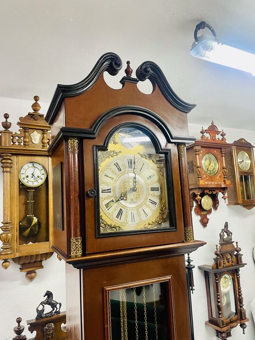 Piekny kwadransowy francuski zegar podłogowy 218 cm  8 strun gongi