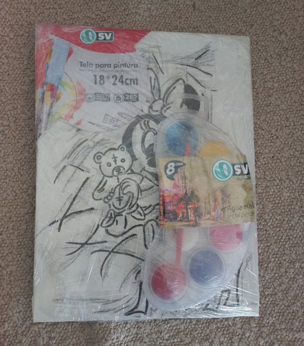 Pack Tela desenhado à mão + Aguarelas com pincel