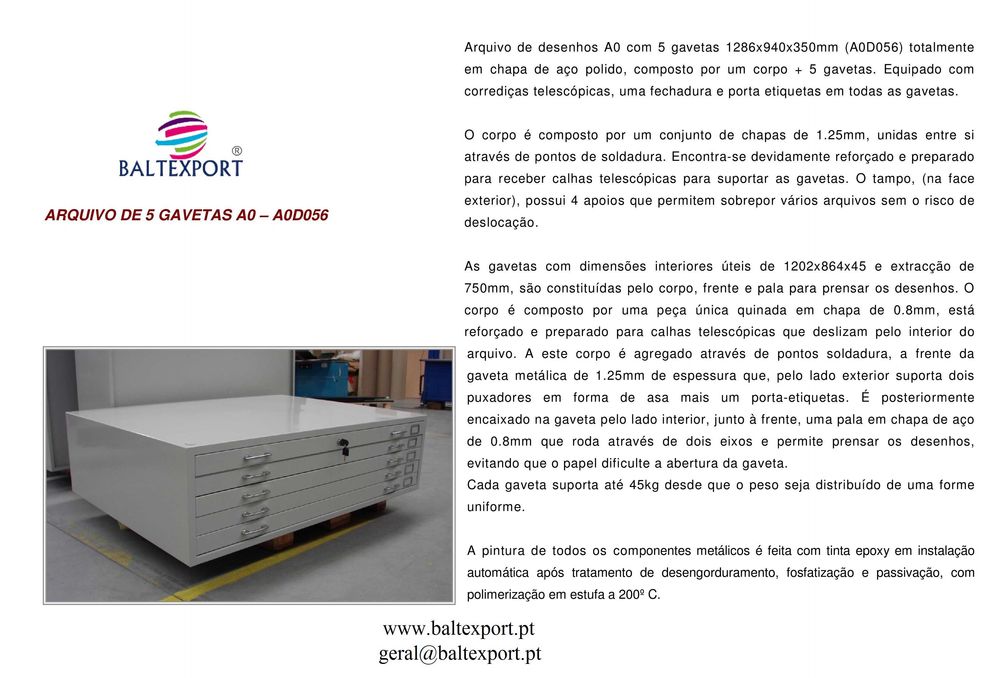 Arquivo Desenho Formato A0 com 5 Gavetas com Chave Cinza NOVO