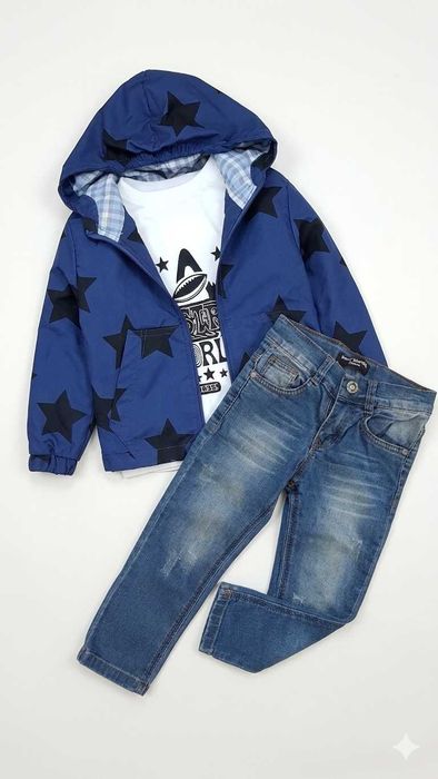Komplet dla chłopca : wiatrówka , raglan  , jeansy