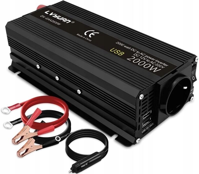 Przetwornica samochodowa 12v 230v  duża moc 2000w wydajna