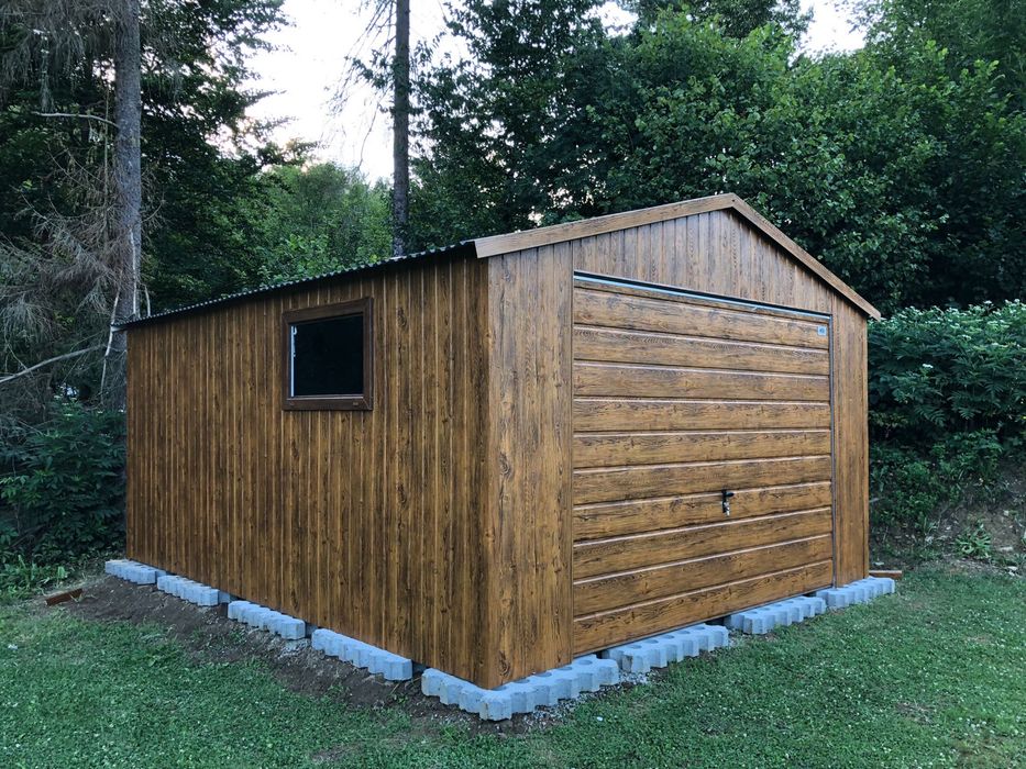 Garaż blaszany 4x5, drewnopodobny, profil zamknięty. PRODUCENT