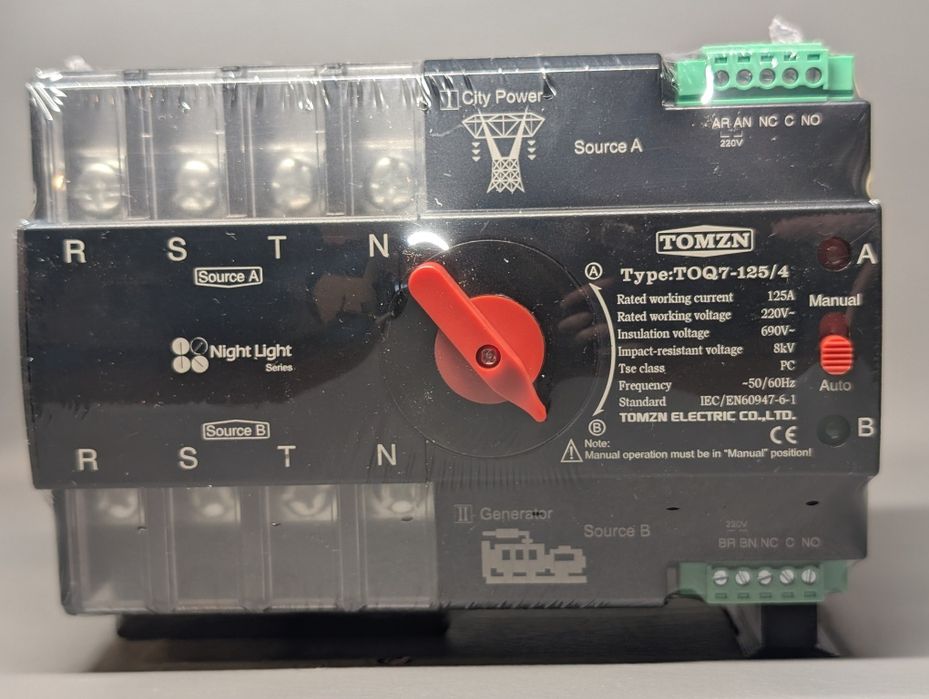 Tomzn трифазний опт 380 Toq7 125 4 АВР Автомат вводу перемикач