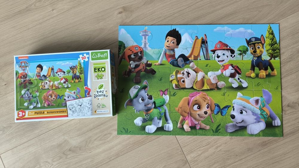 Zestaw Psi Patrol, puzzle, książka, skoczki, gra Psi Patrol, 3+, 4+