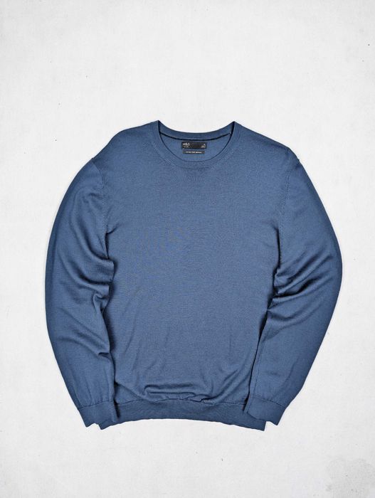 M&S niebieski sweter 100% wełna merynosa merino XL