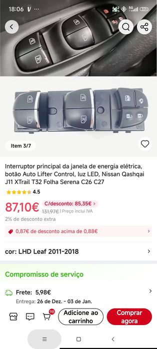 Interruptor principal controlo janelas