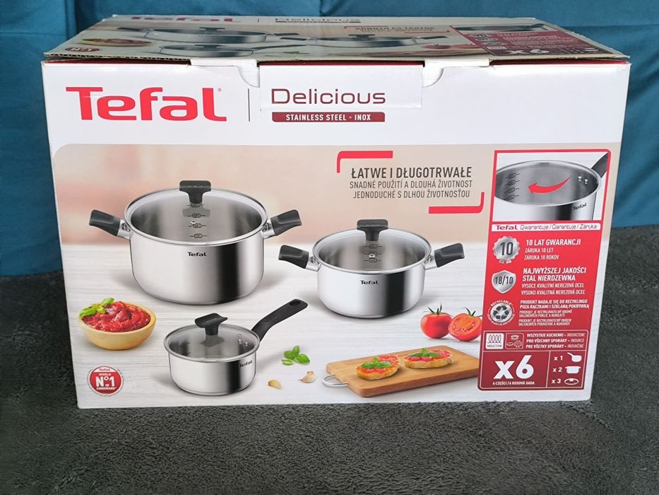 Nowy zestaw Garnki Tefal Delicious z stali nierdzewnej