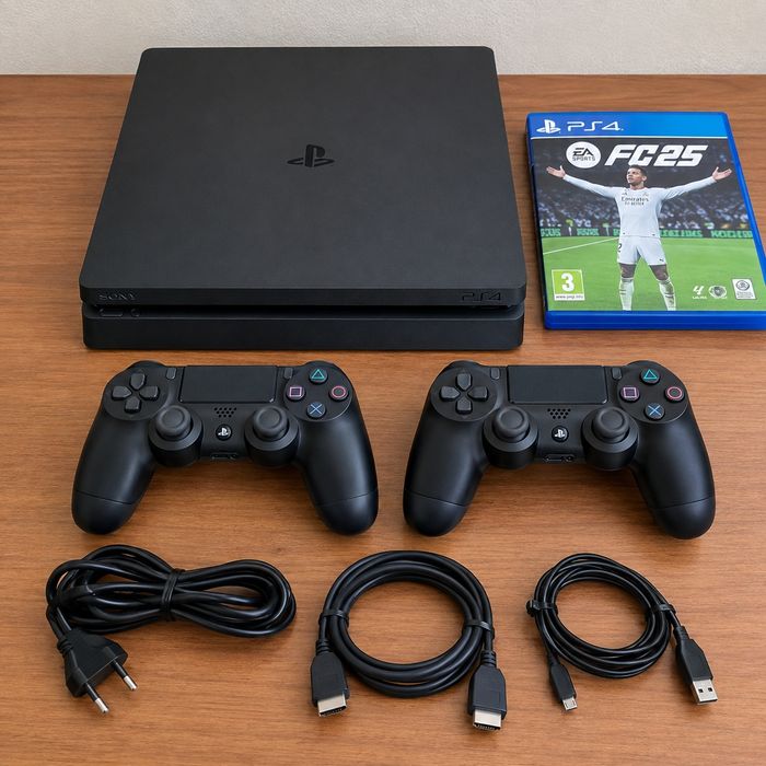 Estou vendendo um PlayStation 4 Slim 1 TG, em excelente estado, com apenas 4 meses de uso. Acompanha 2 joysticks e o jogo FIFA 2025.