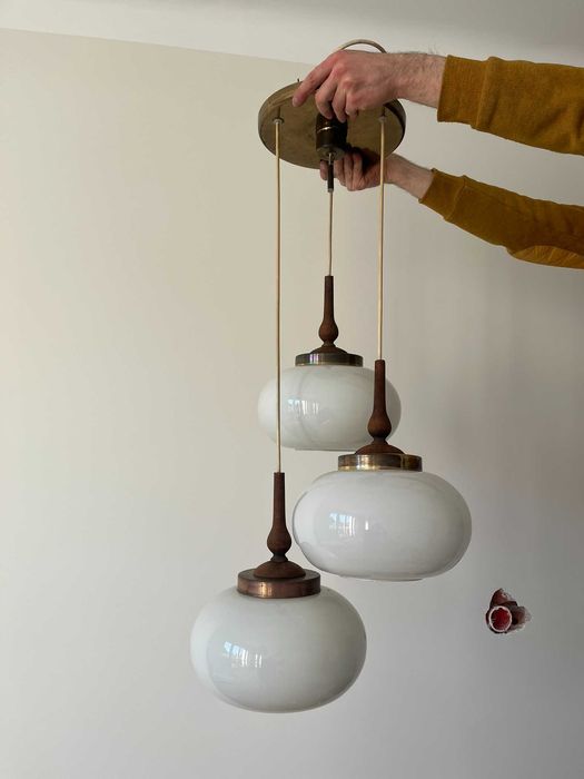 Lampa sufitowa POLAM-BIELSKO, potrójna, PRL vintage retro art-deco