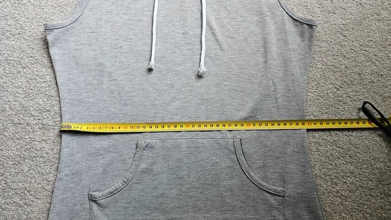 Szary bezrękawnik z kapturem S