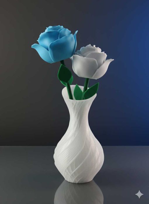 Zestaw róż 3D w wazonie – wybierz własne kolory – druk 3D ozdoba