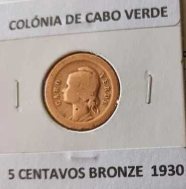 1930 Circulated 5-Cent Coin from the Former Portuguese Colony of Cape Verde
