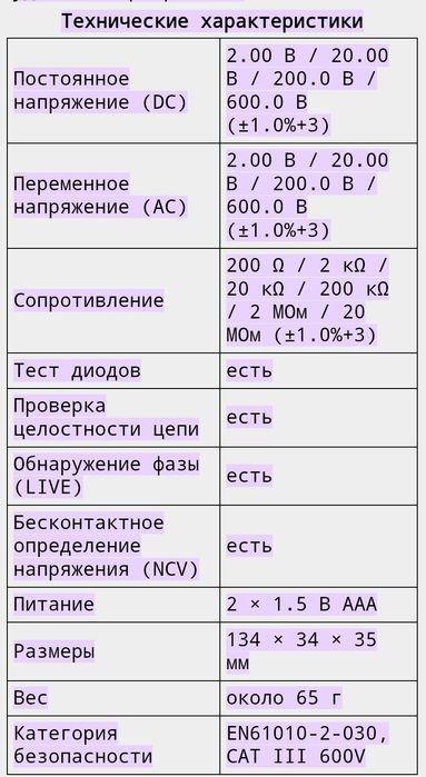 Цифровий мультиметр HABOTEST HT93, вимірювач напруги, виявлення фази