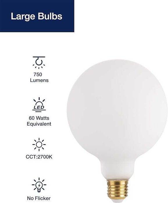 Duża Żarówka 12,5 x 17,5 cm LED G125 Opal E27 7W, 2700K, ściemnialna