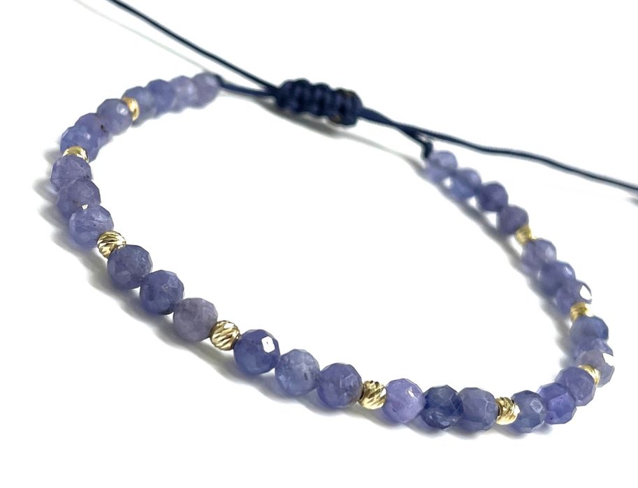 Bransoletka kamień naturalny Tanzanit złoto 585 sznurek